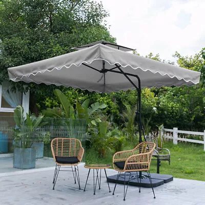 Outdoor Garden Parasol Sun Patio Hanging Cantilever Umbrella Shade + Weight Base • £48.99