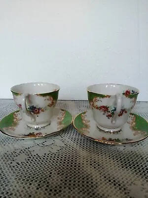 £22.50 • Buy   Rockingham   Paragon Green Multicolour Flower ,  Demi Coffee Cups And Saucers.