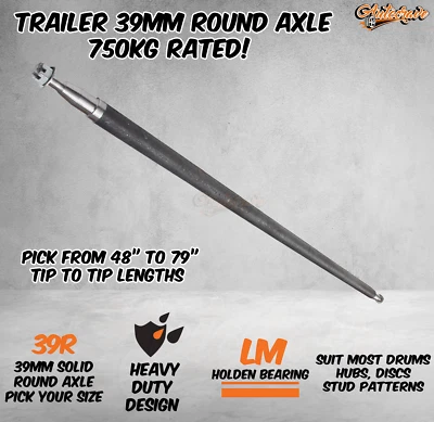 $80 • Buy Trailer Round Solid 39mm Round Axle Axel Carvan 6x4 Hub Drum Disc Lazy 750KG HD