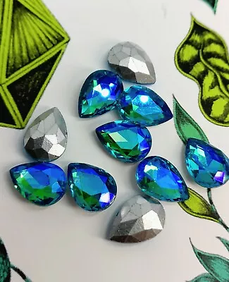 £3.99 • Buy Teardrop Glass Crystal Pointed Back Gem Rhinestone Aquamarine AB 14x10mm 10pcs