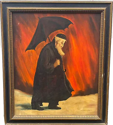 Rare Antique Abraham Straski Judaica Rabbi Oil Painting Jewish Art • $400