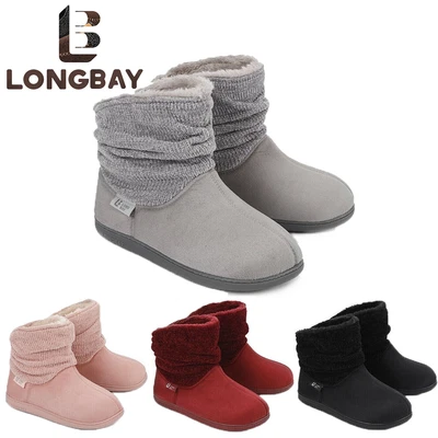 £14.19 • Buy Ladie Slippers Womens Knit Boots Memory Foam Ankle Warm Fleece Fur House Shoes
