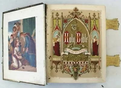 £665 • Buy Vintage BOOK HOLY BIBLE Large Antique Family, Illustrated Metal Clasps REV EADIE