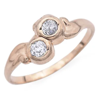 Antique 10K Yellow Gold Old Mine Cut Diamond Bezel Two-Stone Band Ring Size 3.75 • $279