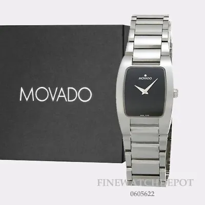 Authentic Movado Ladies Fiero Tungsten Carbide Silver Tone Tonneau Watch 0605622 • $2995