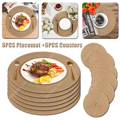 Set Of 12 Round Placemats And Coasters Woven Table Place Mats For Dining Table • £10.99