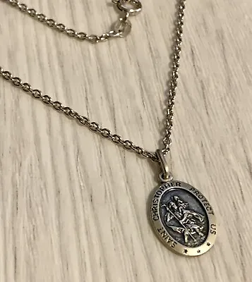Boys Heavy 925 Sterling Silver Oval SAINT CHRISTOPHER Necklace Personalised • £32.95