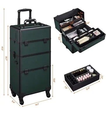 $62 • Buy Professional Makeup Train Case 3 In 1 Rolling Cosmetic Trolley Beauty Travel Box