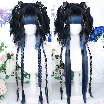 Synthetic Long Wavy Straight Highlights Fringe Wig Cosplay Lolita Heat Resistant • £43.34