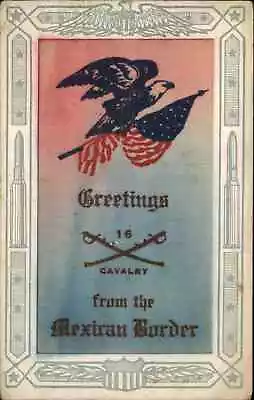 Mexican Revolution American Patriotic 16th Cavalry Flag Eagle SILK Postcard • $71.99