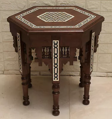 Handmade Moroccan Side Coffee Table With Mother Of Pearl Inlay Wooden Table • $605