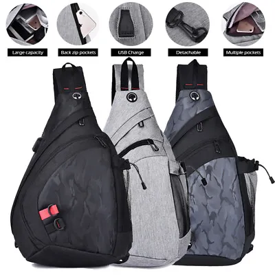 Large Capacity Men Sling Bag Chest Travel Crossbody Shoulder USB Charge Backpack • $14.99