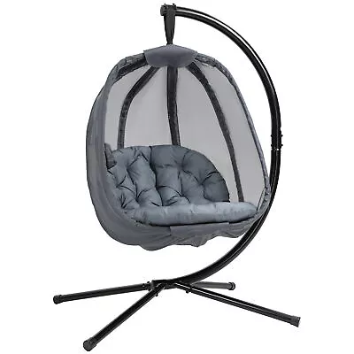 Folding Hanging Egg Chair W/ Cushion And Stand Grey • £194.99