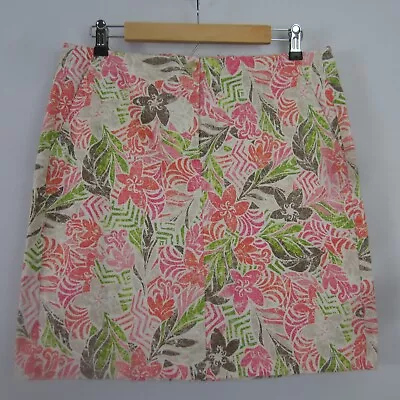 J. Jill Live In Chino Womens 10 Multicolor Pink Green Floral Cotton Pencil Skirt • $23.79