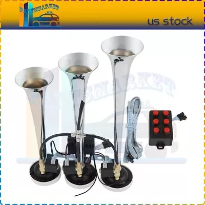 Chrome Plated Musical 3 Trumpet 6 Tune Air Horn With Wired Remote 12V • $53.73