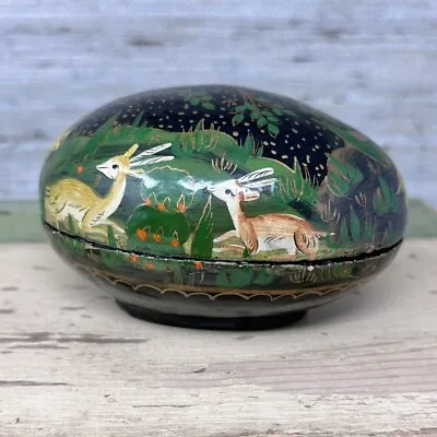 VTG Hand-Painted Paper Mache Egg Trinket Box Deer Tiger & Small Box India 2.5 H • $13.59