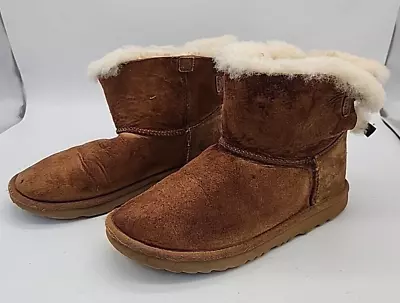 UGG Mini Bailey Bow II Sheepskin Boots Youth 6 Brown Suede Wool Casual 1017397K • $24.95