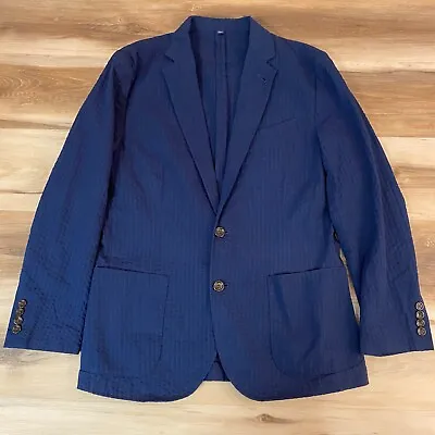 J Crew Blazer Mens 40R Blue Seersucker Thompson Jacket Unlined Unstructured • $79.99