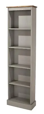£83.99 • Buy 5 Tier Grey Solid Pine Bookcase Tall Narrow Display Shelving Storage Furniture