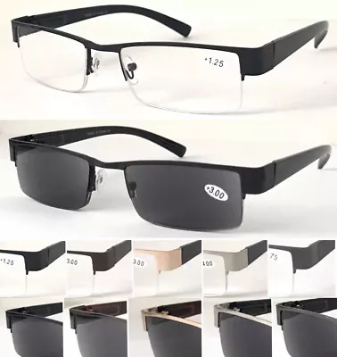 R401 Men' Semi-Rimless Reading Glasses Or 100%UV Reading Sunglasses/Spring Hinge • £6.99