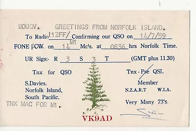 1959  VK9AD  Norfolk Island South Pacific   QSL Radio Card • $6