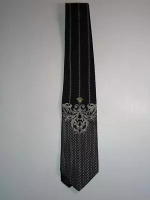 Vintage Versace 100% Silk Black And Silver Medusa Mens Necktie Made In Italy • $34.99
