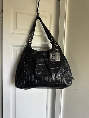 Coach Madison Mia Exotic Croc Black Embossed Leather Bag Tote Purse • $119