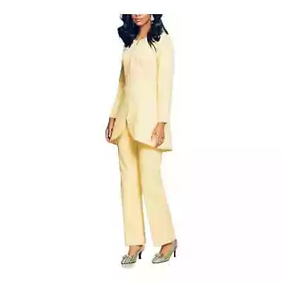 Size 10 Yellow Twill Pearl Beaded Nikole Pant Set Business Dinner Party Suit • $78.80