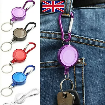 Retractable Key Chain Holder ID Badge Card Security Satefy Coil Belt Carabiner • £2.25