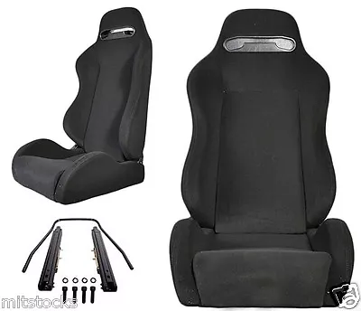 1 PAIR BLACK CLOTH & BLACK STITCHING RACING SEAT RECLINABLE W/ SLIDER ALL MAZDA  • $285.50