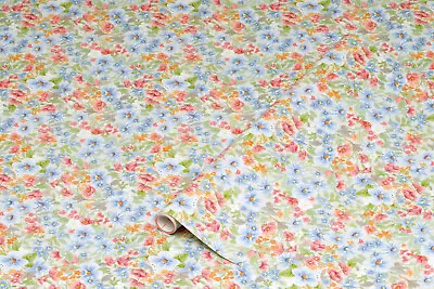 STICKY BACK PLASTIC VINYL 1mX45cm COUNTRY MEADOW FLOWERS SELF ADHESIVE FABLON • £6.23