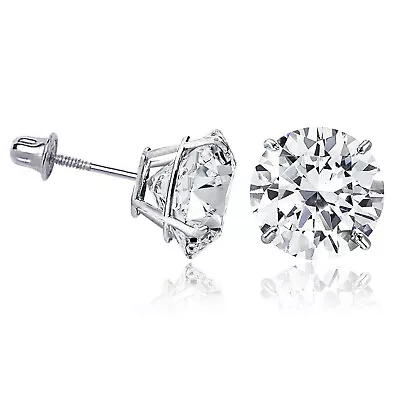 14K Solid White Gold Round Solitaire Cubic Zirconia Screw Back Stud Earrings • $27.99