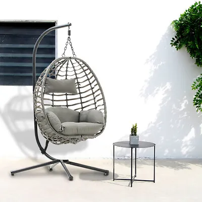 Leisure Hanging Egg Chair Hammock W/ Stand Lounge Garden Rattan Swing Pod Chair • £259.95