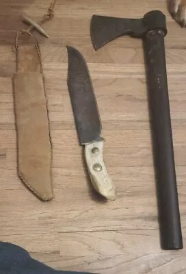 Mountain Man Knife W/bone Handle & Sheathand Axe Mid 1970s Era • $27