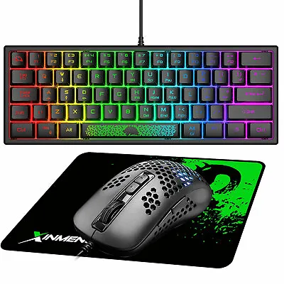 60% Gaming Keyboard And Mouse Set Compact 61 Keys Rgb Backlit Black/White/Blue • $13.99