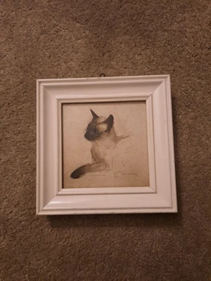 £10 • Buy Vintage Mads Stage Siamese Cat Framed Tile Picture