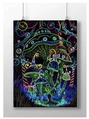 Trippy Mushrooms Psychedelic Poster Image Wall Art Print Size A3 A4 • £8.95