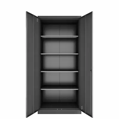 Garage Metal Storage Cabinet With 2 Doors And Adjustable Shelves  Black • $209.99