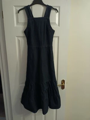 £7.99 • Buy Asos Denim Dark Blue Denim Pinafore Dress With Frill Hem Size 6
