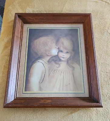 Margaret Kane A Little Kiss Framed Print Boy Kissing Girl MCM Big Eyes 17 X20  • $49.99