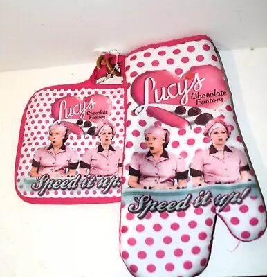 I LOVE LUCY Kitchen Set OVEN MITT & POT HOLLDER Chocolate Factory SPEED IT UP • $14.99