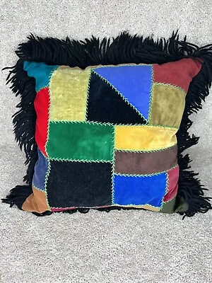 Vintage Patchwork Fringed Throw Pillow Colorful Velvet Handmade Boho • $25