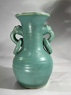 Antique Celadon Hu Form Archaistic Beast Ring Handle Ming To Qing Dynasty Vase • $2249.97