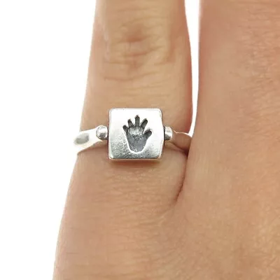 BOMA 925 Sterling Silver Vintage Hand & Heart Reversible Ring Size 4.5 • $39.99