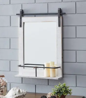 Bathroom Vanity Wall Mirror Distressed Rustic Farmhouse Shelf  White Cottage New • $99.99