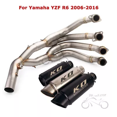 For Yamaha YZF R6 2006-16 Full System Exhaust Tips Black Muffler Front Link Pipe • $397.44
