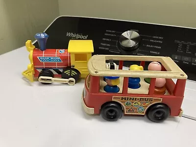 VINTAGE 1960s Fisher Price Little People Mini-Bus #141 & Toot-Toot Train #643 • $5.50
