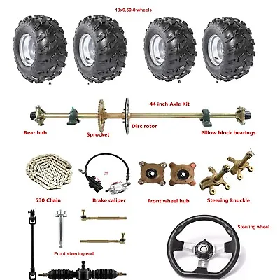 $99.99 • Buy 44  Go Kart Rear Axle Kit Complete Wheels Steering Assembly Rear Brake 4 Wheeler