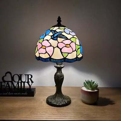 Tiffany Style Mini Table Lamp  Stained Glass Hummingbird Flower LED Bulb H14 W8  • $89