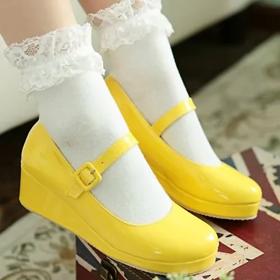 Women Platform Wedge Heel Mary Jane Ankle Strap Lolita Plus Size Party Shoe Size • £26.28